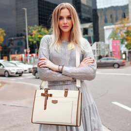 Keyli Laptop Tote Bag Canvas Laptop Bag for Women 15.6 inch Casual Work Shoulder Bags Large Capacity Professional Business Office Computer Briefcase Handbag Purses for Travel, Office, School Brown