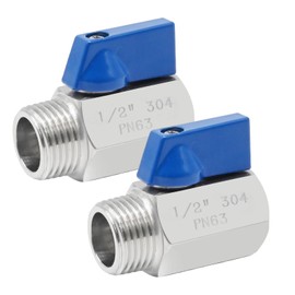 Hoypeyfiy 2Pcs Stainless Steel Mini Ball Valve 1/2" NPT Female X Male Thread Shut-Off Valve (1/2 Inch)