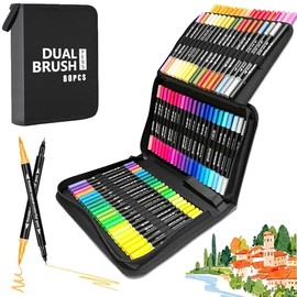 80 Colores Plumones Doble Punta Pencil,Plumones para Colorear No Tóxicos,Marcadores Base De Agua, adecuada para pintar, caligrafía y escritura. (80 colores)