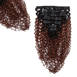 SIYUSI Kinky Curly Clip In Extensions, 3C 4A 100% Brazilian Remy Human Hair Clip Ins, Invisible & Scalp-Friendly, Chocolate Brown Ombre, 3.52oz, 7Pcs (24 Inch)