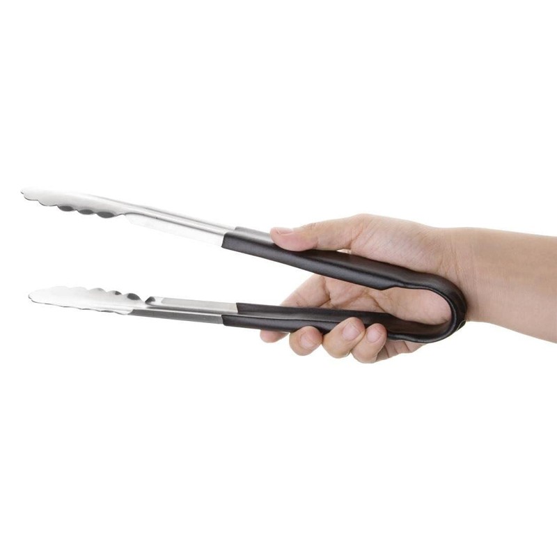 Hygiplas Pro-Grade Kitchen Serving Tongs 300mm, Black Colour Coded -