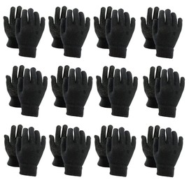 BANDIDOS 12 Pairs Black Driving Equestrian Running Outdoor Sports Mens Boys Girls Women Warm Full Finger Gripper Gloves, One Size, Multipack