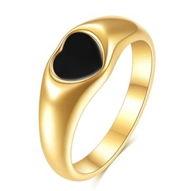 VQYSKO Heart Signet Ring fo Woman-18K Gold Plated Cubic Zirconia Cz Eternity Engagement Wedding Band Ring,Size6-10, 10, Stainless Steel, No Gemstone