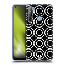 Head Case Designs Double Circles Black And White Patterns Soft Gel Case and Matching Wallpaper Compatible With HTC Desire 20 Pro