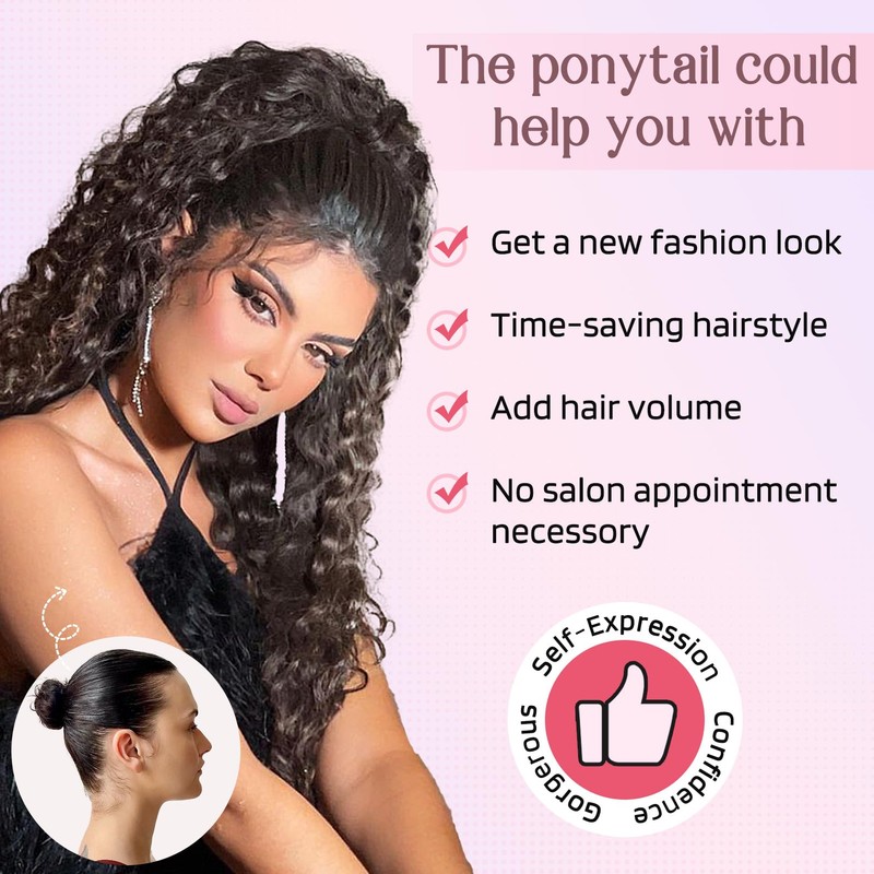 HOOJIH Ponytail Extension, Curly Wavy Drawstring Ponytail Hair Extensions Extra