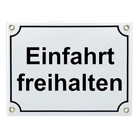Sosenco Einfahrt freihalten Sign - 15 x 20 cm - Ceramic Enamel - Weatherproof - Tin Sign - Enamel Sign - Parking Prohibited (White)