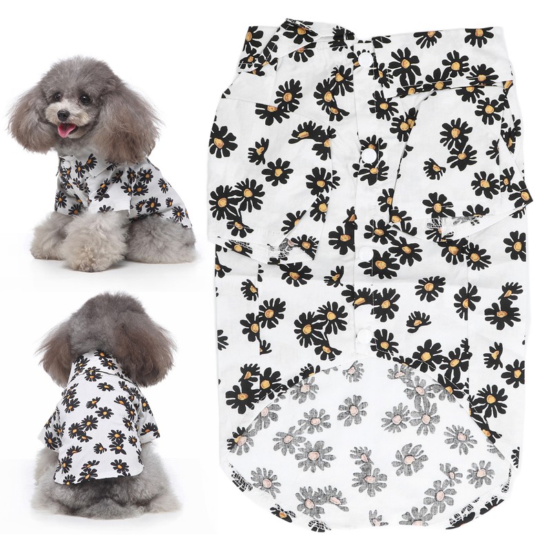 Daisy Print Dog Shirt Soft Breathable Flexible Pet T Shirt