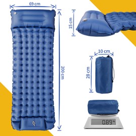 OBSGUMU Isomatte Selbstaufblasend, 10cm Verdickte Ultraleicht Camping Matratze, Faltbare Isomatte Outdoor, Rreißfeste Aufblasbare Luftmatratze für Wandern(Navy Blau)
