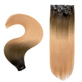 PROTEA Seamless Clip In Hair Extensions, Straight Clip in Human Hair for Women, Invisible PU Skin Weft Remy Human Hair Extensions, 2T6T27 20inch 100g