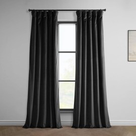 HPD Half Price Drapes Heritage Plush Velvet Curtains 96 Inches Long Room Darkening Curtains for Bedroom & Living Room 50W x 96L, (1 Panel), Black