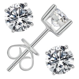 Dunnett Taylor White Gold Plated Sterling Silver 0.5ct CZ Cubic Zirconia Stud Earrings Round Solitaire 1.0CTTW per pair
