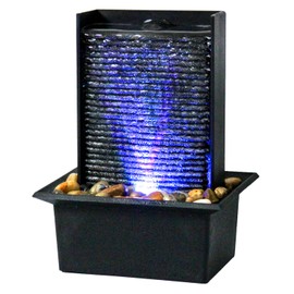 Small Indoor Tabletop Fountain with LED Lights, Relaxing Desk Waterfall Fountain with Natural River Rocks, Decorative Indoor Water Feature for Home Office