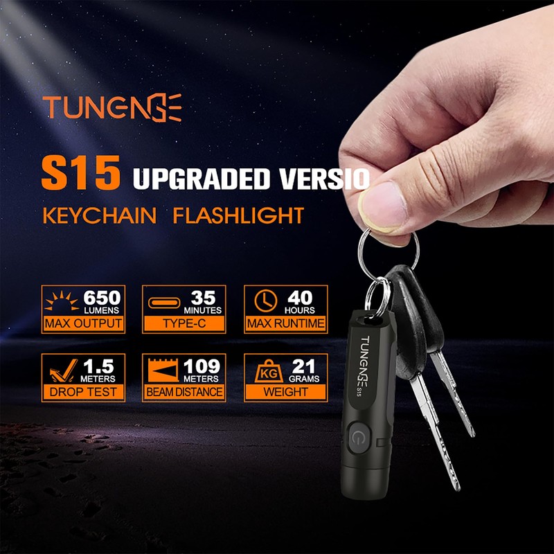 TUNENGE S15 Keychain Flashlight- Super Bright 650 High Lumens,UCB C