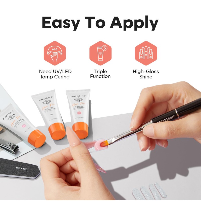 modelones Poly Nail Gel, Hema-Free 60ML Barely Pink Poly Extension