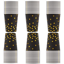 Riverhighfur Pack of 100 Black and Gold Party Paper Cups Disposable Cups 250ml Party Cups with Gold Dots for Party Birthday Wedding Biodegradable Paper Cups