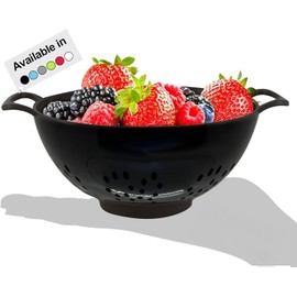Meadow Lane 6-inch Small Colander, BPA-Free, Dishwasher Safe, Double Handles, Compact Food Strainer for Berries, Veggies and Pasta, 3-Cup Capacity, Glossy Black