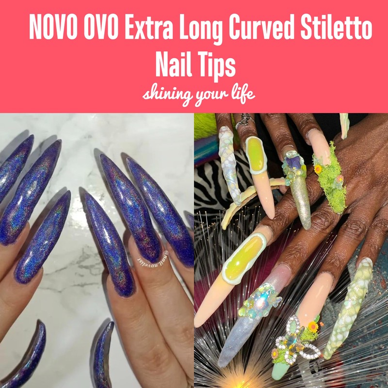 NOVO OVO 500 pcs Extra Long Curved Stiletto Nail Tips,