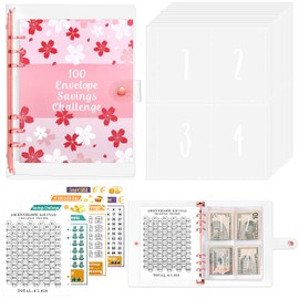 100 Envelope Saving Challenge, Budget Planner A5 Ring Binder with Challenge Tracker & Pre-Numbered Money Compartments, Budget Binder for Money Saving Challenge