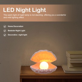 Homoyoyo Shell Lamp, Pearl Lamp, Shell Lamp with Pearl, Shell Pearl Night Light, Shell Pearl Light Ceramics Shell Pearl Design Night Light Desktop Ornament Bedside Lamp for Bedroom Living Room (Pink)