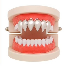 Sadiyamo Shiny Hip Hop Teeth Grillz Caps Iced Out CZ Top Vampire Fangs Grillz for Men and Women