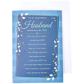 Piccadilly Greetings Heartfelt Wishes Sentimental Birthday Card Husband - Regal Publishing, Blue, 9 x 6 inches