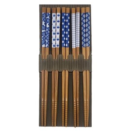 Japanese Natural Wood Pattern Chopsticks Blue & White 570 5P Set / 일제 천연목 패턴 젓가락 블루앤화이트 570 5P 1세트