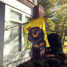 Caroline's Treasures WDK5382CHF Summer Sunflowers Longhair Black and Tan Dachshund House Flag Large Porch Sleeve Pole Decorative Outside Yard Banner Artwork Wall Hanging, Polyester, House Size, Multic