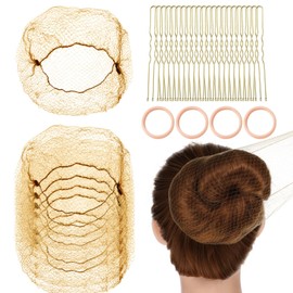 84 Pcs Hair Nets for Buns Blonde Ballet Bun Hair Net for Girls and Women - 40 Elastic Invisible Hairnets with 40 U-Shaped Pins and 4 Hair-Bands for Dance
