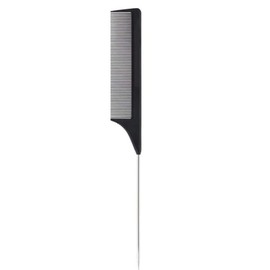 1 Pack Professional Carbon Steel Tail Combs Heat Resistant with Metal Pick, Anti Static Black Styling Tail Hair Comb Fine Teeth, Metal Pintail Teasing Comb Brush