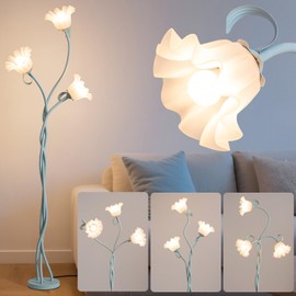 Vintage Flower Floor Lamp,‎ LED Tall Standing Lamp for Living Room 3 Color Modes Flexible Gooseneck Corner Reading Light with LED Bulb for Home Bedroom Office Decor (Blue)