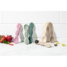 Sperric Baby Self Feeding Spoons - 6+ Months, Infant First Stage, Baby Led Weaning BPA Free Teething Spoons, Tan