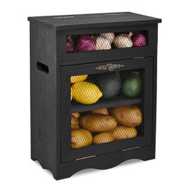 Ikee Design Free Assemble Wooden Countertop Potato and Onion Storage Bin Box, Countertop Cabinet, Wooden Bread Boxes, Potato Storage, Coffee Station,11.8W x 6.8D x 16H in, Black Color