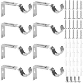 sebudion 8 Pcs Curtain Pole Bracket Heavy Duty, Adjustable Length 9cm to 12cm, Adjustable Curtain Rod Brackets, Metal Heavy Duty Wall Rod Brackets with Screws, Silver