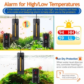 hygger 1000W Aquarium Heater with Controller, Adjustable & Submersible Fish Tank Heater with Digital Display Safety Triple Protection Beeping Alarm for Saltwater and Freshwater 130-260 Gallon