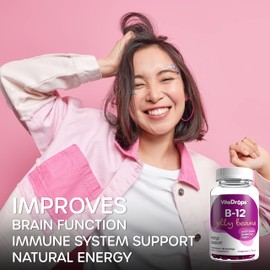 VitaDrops B-12 Jelly Beans, Supports Energy, Pectin Based, Vegan & Gluten Free, Raspberry Flavor, 90 Jelly Beans, 30 Servings