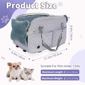 Center Console Dog Car Seat, Portable Dog Car Seat with Safe Protection Hooks, Dog Cars Carrier for Small Dogs Washable Cushion, Soft Cozy Pillow and Storage Pocket, Support Pets Up to 12 lbs