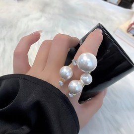 Vintage Pearl Zircon Stacking Statement Finger Ring for Women Boho Baroque Pearl Irregular Line Adjustable Open Ring Jewelry Accessories (B)