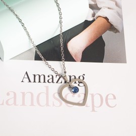 Birthstone Necklace (March), Birthstone Jewelry, Heart Birthstone Necklace, Gift for Lovers, Daughters, Elders, and Best Friends