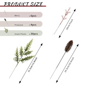 40 Pcs Artificial Pine Branches Pinecone Holly Berry Set, 12.5 Inch Christmas Greenery Picks Foliage Sprigs Fake Cedar Stems for Xmas Vase Filler DIY Crafts Garland Wreath Home Decor (40, White Berry)