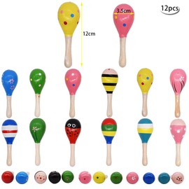Wooden Maracas Rattles Pack of 12 Wooden Rattles, Wooden Egg Shaker, Colourful Wooden Rattles, Baby Wood, Wooden Maracas Rattle Shaker Baby Toy Musical Educational Wooden Musical Instrument for
