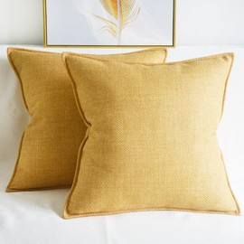 Lutanky Linen Cushion Covers Pack of 2 Elegant Square Throw Pillow Cases for Sofa Bedroom Home Decoration with Invisible Zipper Yellow (45x45cm,2 Pieces)