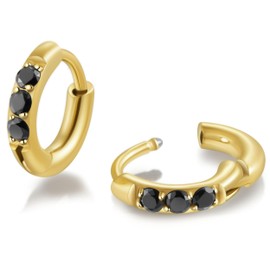 Hypoallergenic Unisex Surgical Steel Small Cubic Zirconia Huggie Hoop Earring, Color Gold - Silver - Rose Gold - Black - Rainbow, Size 6mm- 12mm Safe for Sensitive Ear, 6mm, 8mm, 10mm, 12mm, Cubic