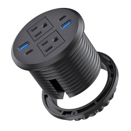 URANT Recessed Power Strip,Fast Desktop Charging Station,2 Outlets,4 USB Ports to Desktop,Plain Mounted Desktop Power Outlet,3 "Hole,6.5 FT Cable for Computer,Desk,Kitchen,Office (Black)