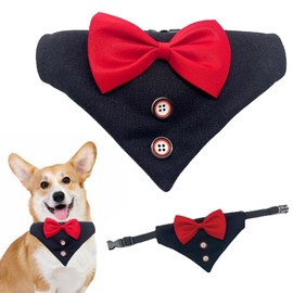 GOPATY Pet Bandana, Dog Cat Scarf, Formal Dog Tuxedo Bandana with Bow Tie and Tie, Easy to Put on and Take Off, Adjustable Size, Washable, Anniversary, Wedding (M)