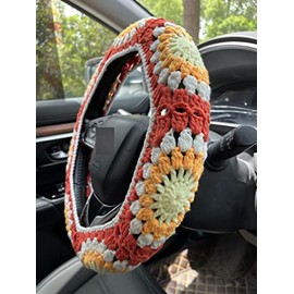YDMZZB Crochet Sunflower Car Steering Wheel Covers Orange Universal 14-15 inch for Women/Men (Steering Wheel Cover)