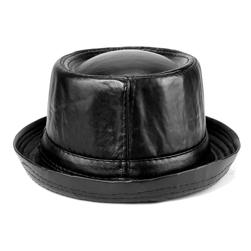 Wovanoo Fedora Porkpie Hats Jazz Gentleman Flat Hat PU Leather