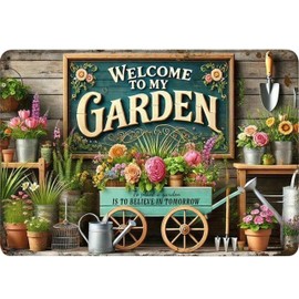 Gardening Gifts Welcome to My Garden Tin Sign-Funny Garden Signs for Plant Lovers,Perfect Gifts for Plant Mothers Grandmas and Housewarming 8x12in