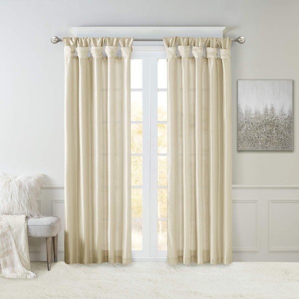 Madison Park Emilia Faux Silk Single Curtain with Privacy Lining, DIY Twist Tab Top, Window Drape for Living Room, Bedroom and Dorm, 50x84, Champagne