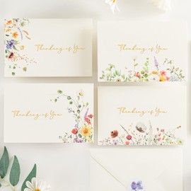 Crisky 12 Pack Thinking of You Cards with Envelopes 4 Assorted, 4”x6”, Encouragement Cards, Wildflower Gold Foil Greeting cards, Blank Inside, Note Cards
