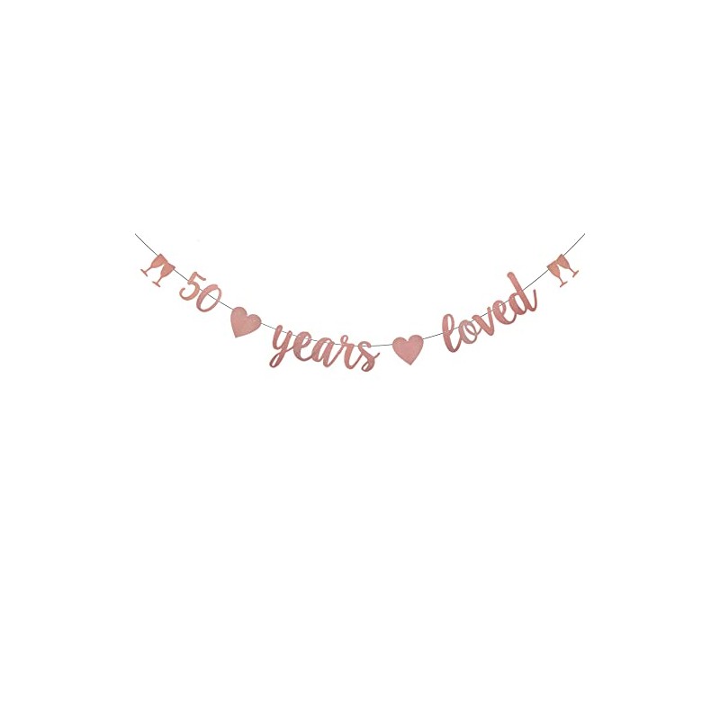 WEIANDBO 50 Years Loved Rose Gold Glitter Banner,Pre-Strung,50th Birthday